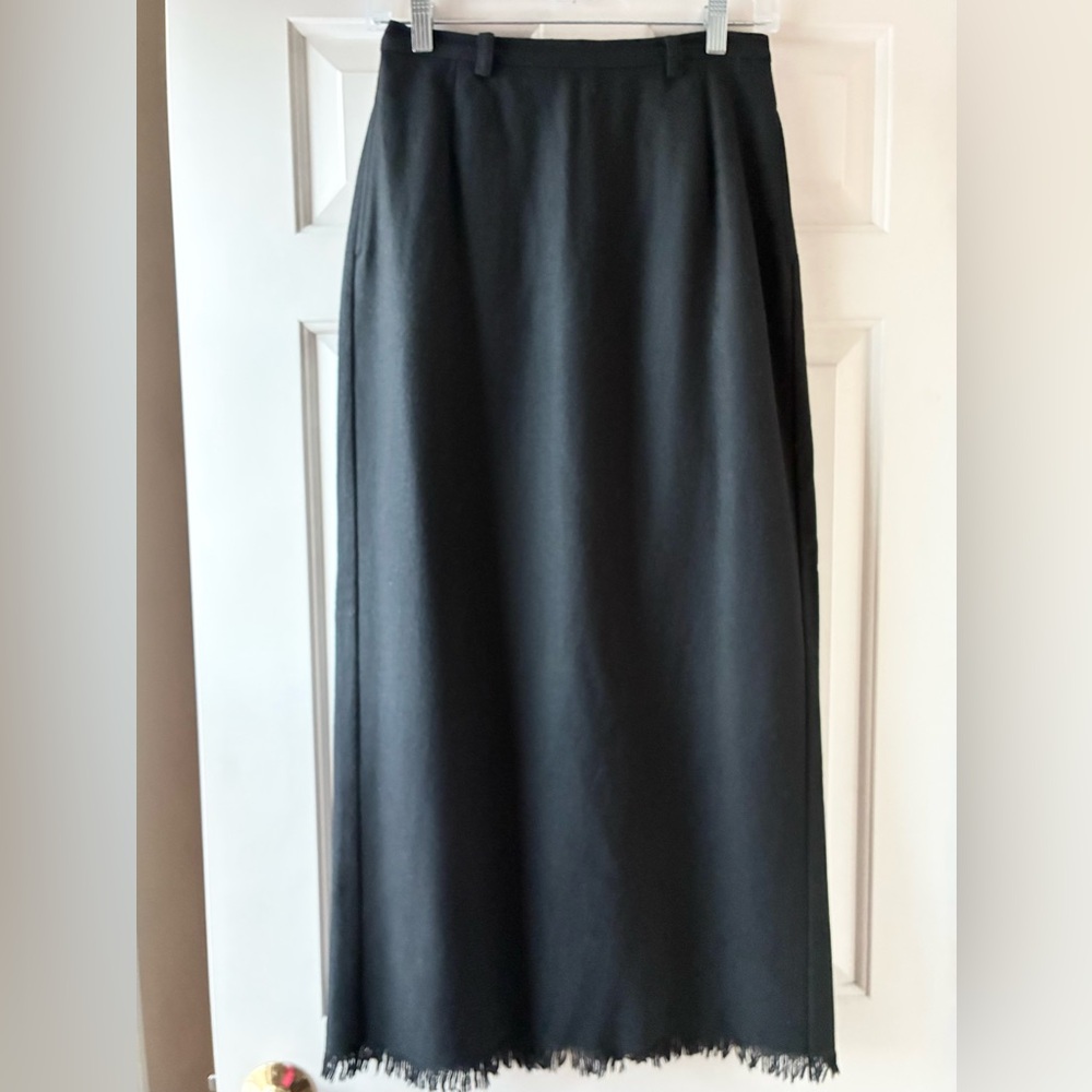 Eddie Bauer Wool Blend Pencil Maxi Skirt with Bottom Fringe Black Size 4